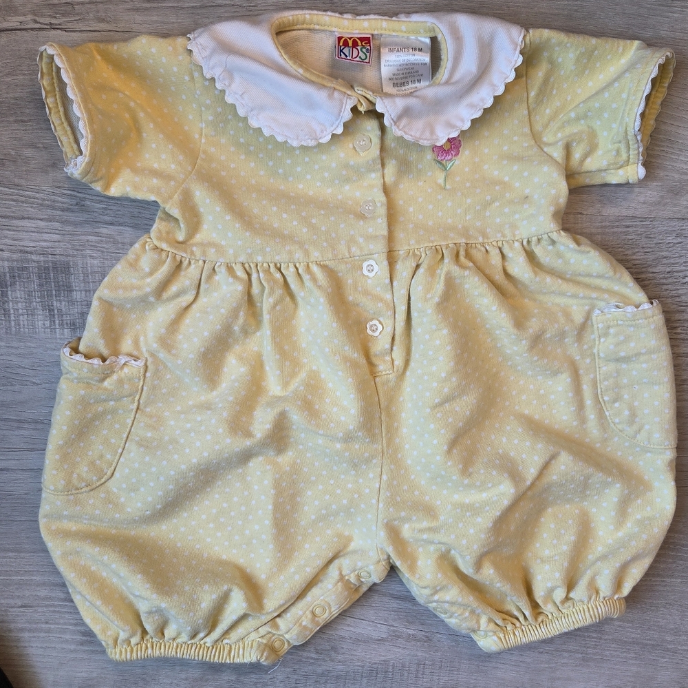 90s McKids Yellow And White Polkadot Romper 18 Months